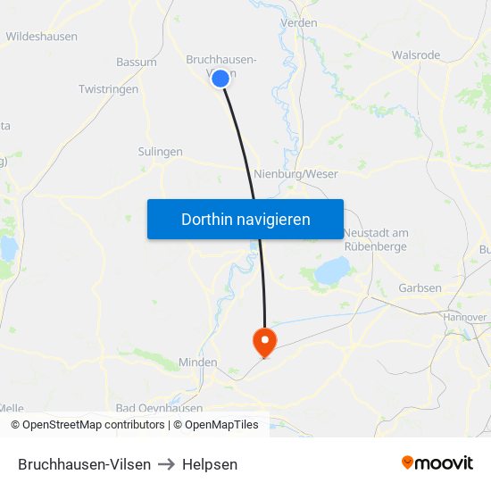 Bruchhausen-Vilsen to Helpsen map