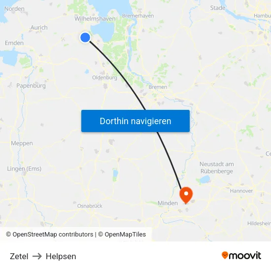 Zetel to Helpsen map