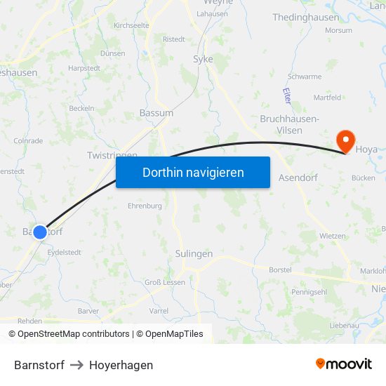 Barnstorf to Hoyerhagen map