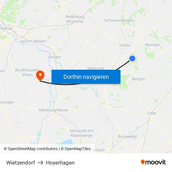 Wietzendorf to Hoyerhagen map