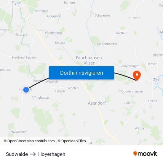 Sudwalde to Hoyerhagen map