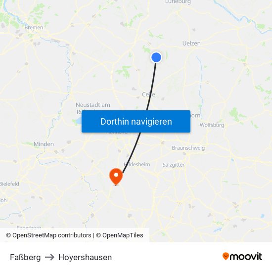 Faßberg to Hoyershausen map