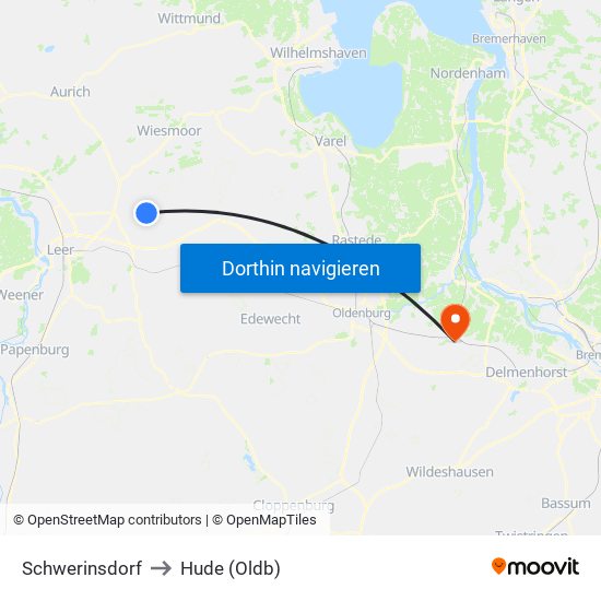 Schwerinsdorf to Hude (Oldb) map