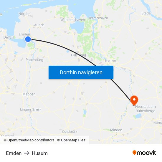 Emden to Husum map