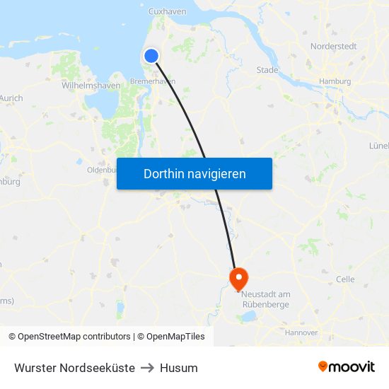 Wurster Nordseeküste to Husum map