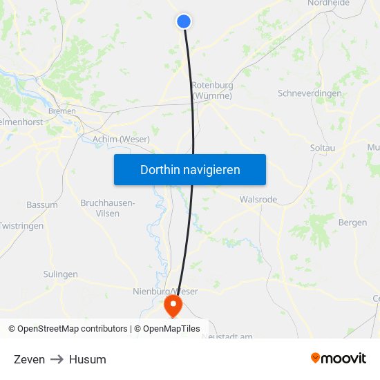 Zeven to Husum map