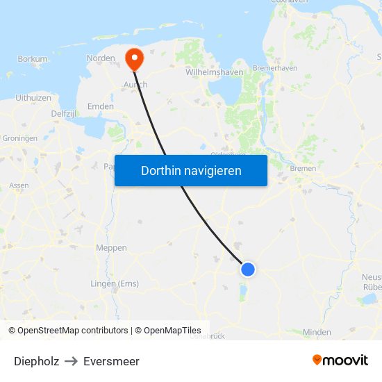 Diepholz to Eversmeer map