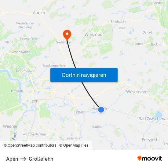 Apen to Großefehn map