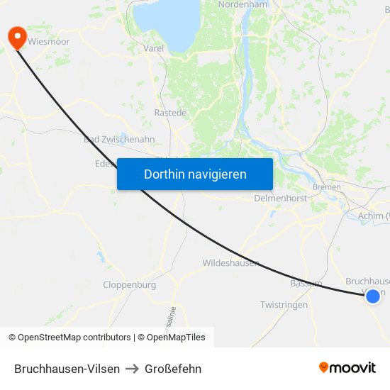 Bruchhausen-Vilsen to Großefehn map