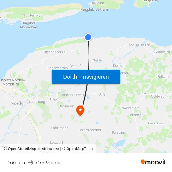 Dornum to Großheide map