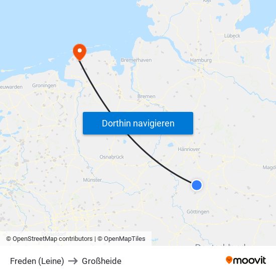 Freden (Leine) to Großheide map