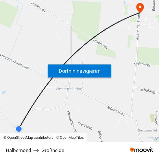 Halbemond to Großheide map