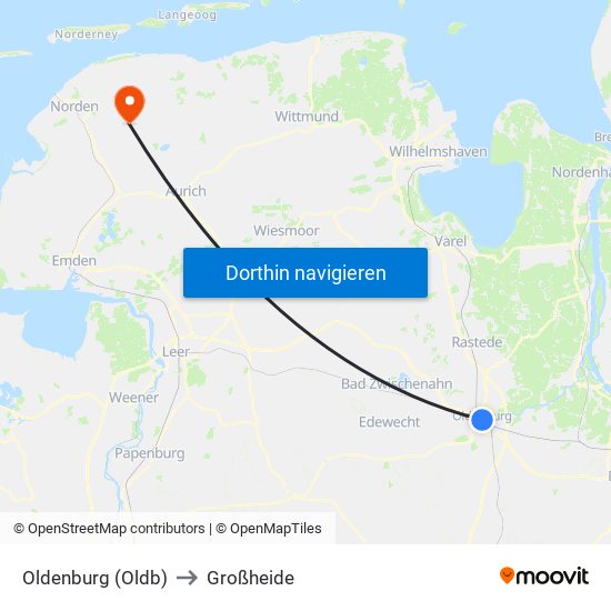 Oldenburg (Oldb) to Großheide map