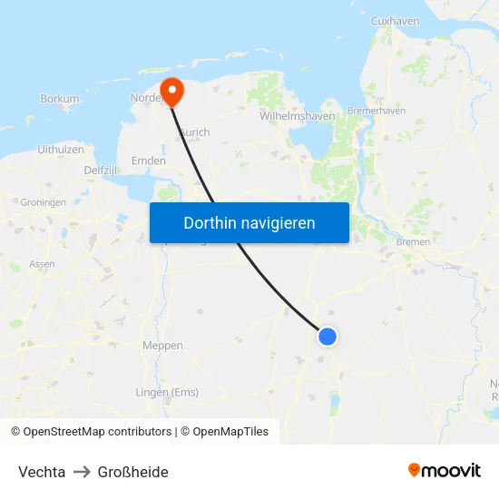 Vechta to Großheide map