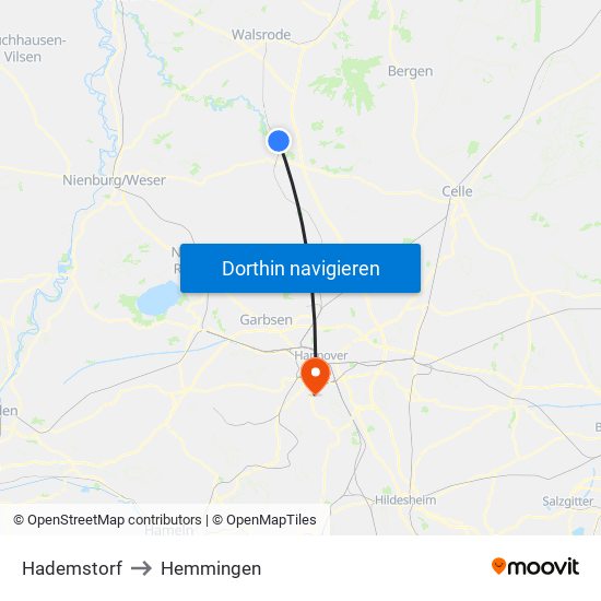 Hademstorf to Hemmingen map