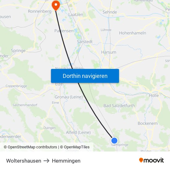 Woltershausen to Hemmingen map