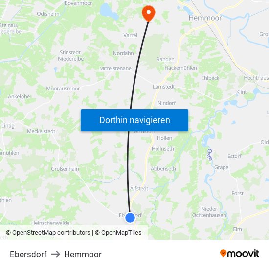 Ebersdorf to Hemmoor map