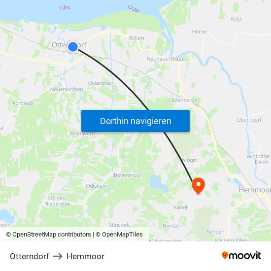 Otterndorf to Hemmoor map