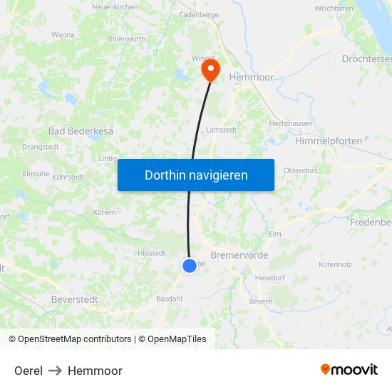 Oerel to Hemmoor map