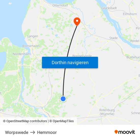 Worpswede to Hemmoor map