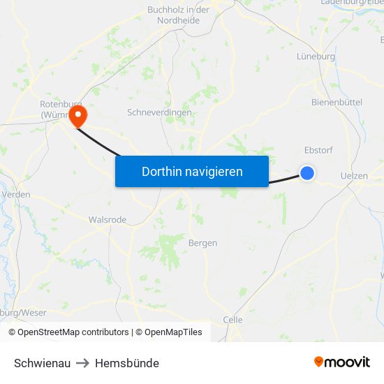 Schwienau to Hemsbünde map