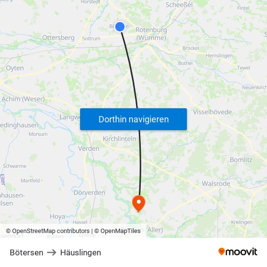 Bötersen to Häuslingen map