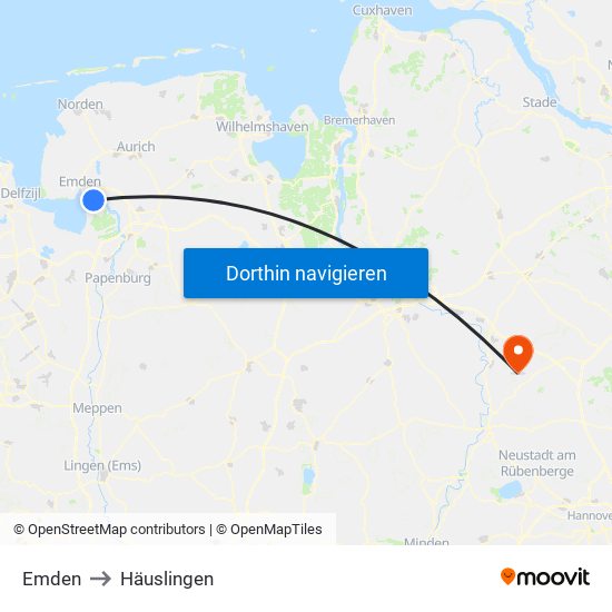 Emden to Häuslingen map