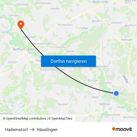 Hademstorf to Häuslingen map