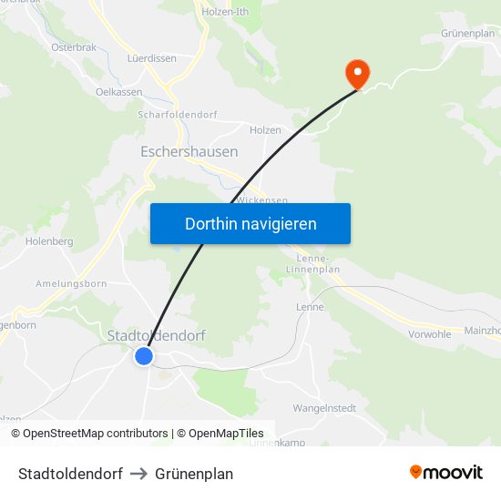 Stadtoldendorf to Grünenplan map