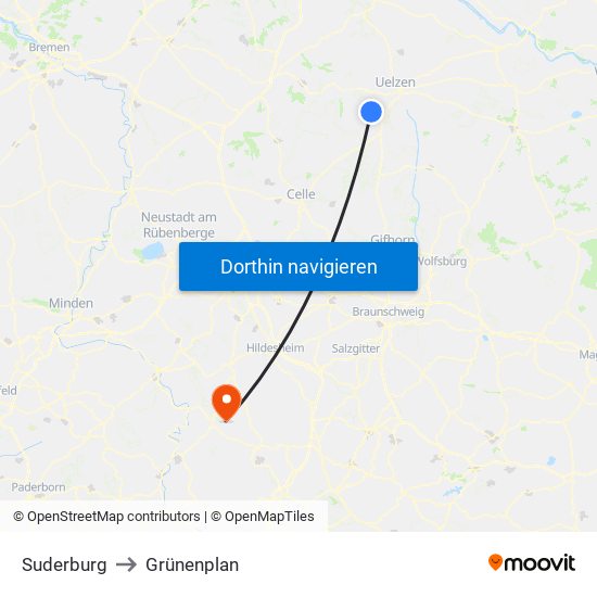 Suderburg to Grünenplan map