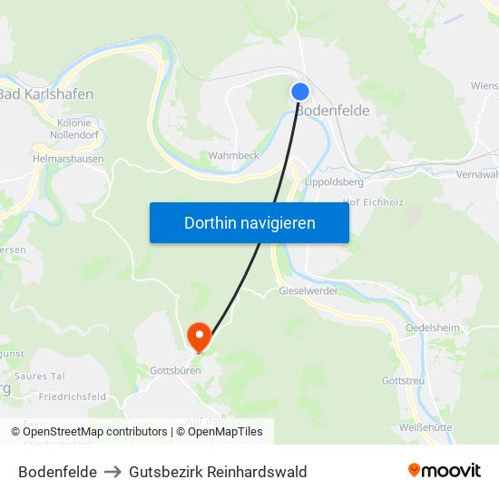 Bodenfelde to Gutsbezirk Reinhardswald map