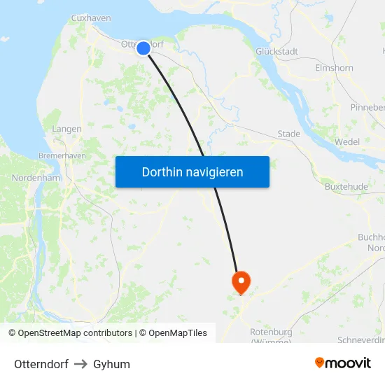 Otterndorf to Gyhum map