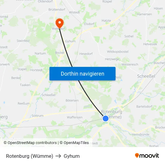 Rotenburg (Wümme) to Gyhum map