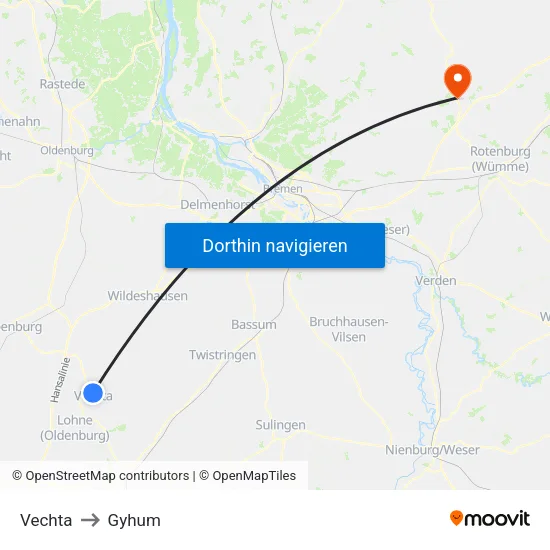 Vechta to Gyhum map