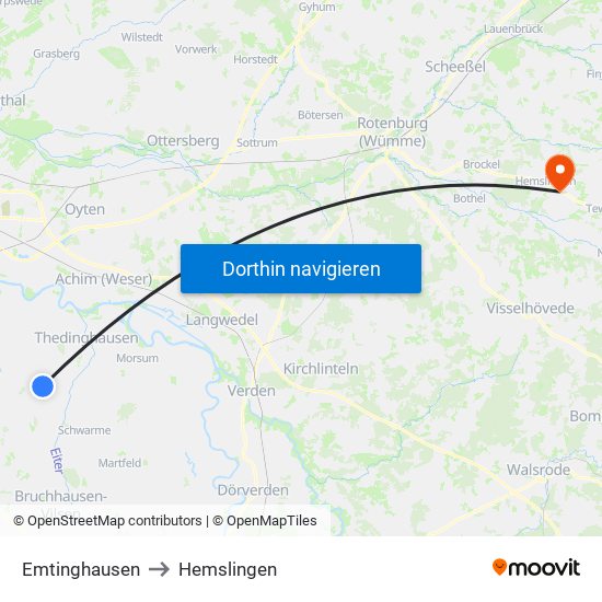 Emtinghausen to Hemslingen map