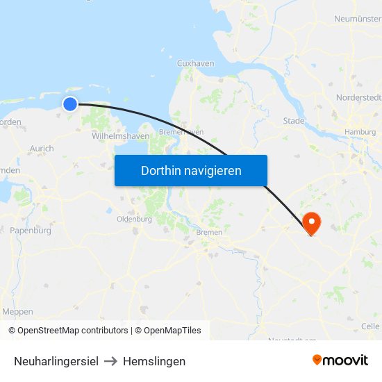 Neuharlingersiel to Hemslingen map