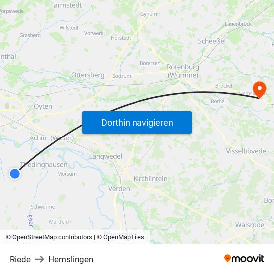 Riede to Hemslingen map