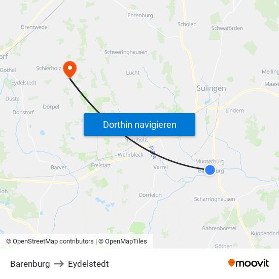 Barenburg to Eydelstedt map