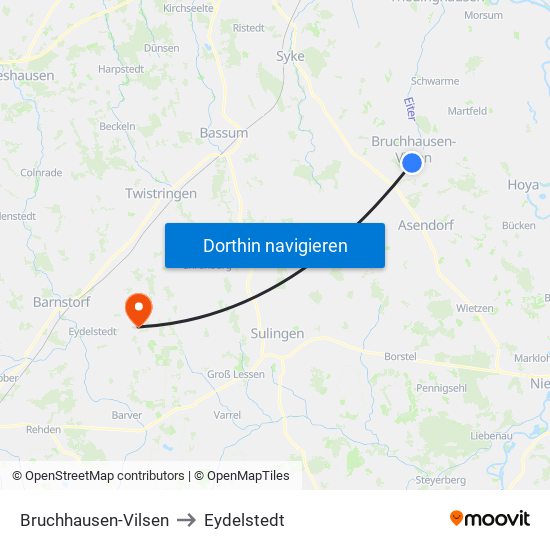 Bruchhausen-Vilsen to Eydelstedt map