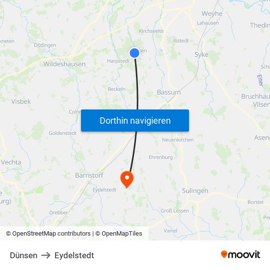 Dünsen to Eydelstedt map