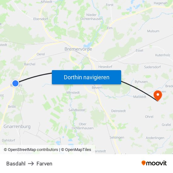 Basdahl to Farven map