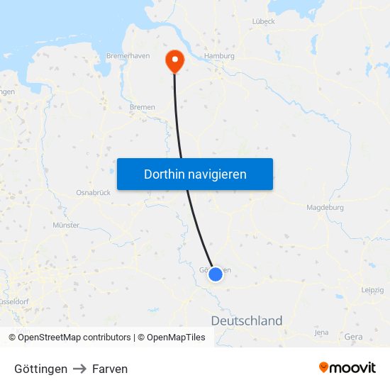 Göttingen to Farven map