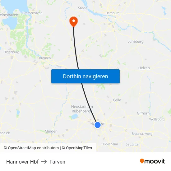 Hannover Hbf to Farven map