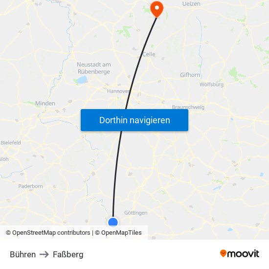 Bühren to Faßberg map