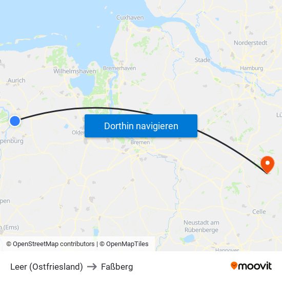 Leer (Ostfriesland) to Faßberg map