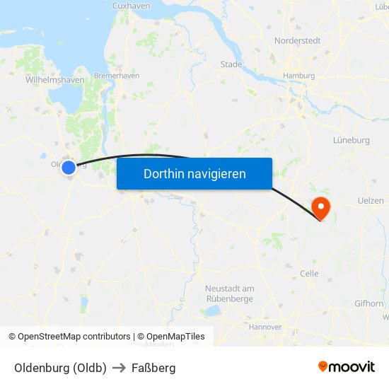 Oldenburg (Oldb) to Faßberg map