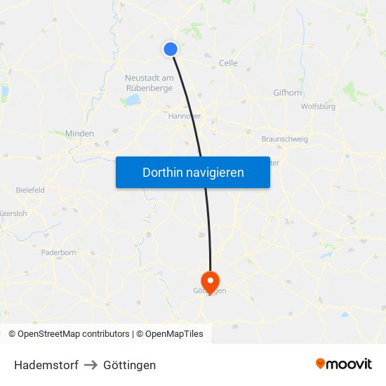 Hademstorf to Göttingen map