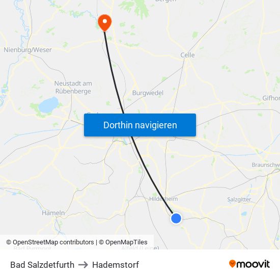 Bad Salzdetfurth to Hademstorf map