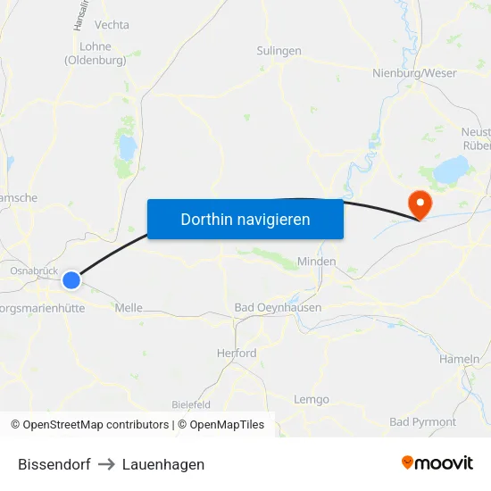 Bissendorf to Lauenhagen map