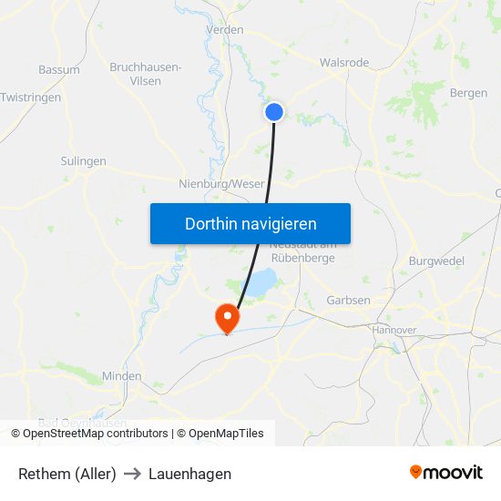 Rethem (Aller) to Lauenhagen map